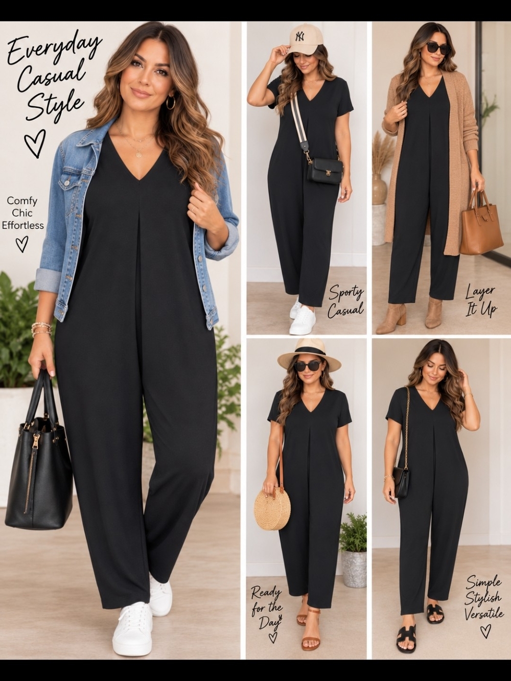 Fashion Nova Black V-Neck Jumpsuit PIT 25 INSEAM 20"